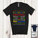 MacnyStore - Merry Christmas Kiss My Ass His Ass; Sarcastic Hanukkah Sweater Santa Dreidel; X-mas Snowing T-Shirt