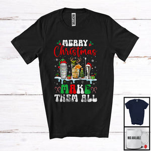 MacnyStore - Merry Christmas Make Them All; Adorable Christmas Three Bartender Tools; Snowing Family Group T-Shirt