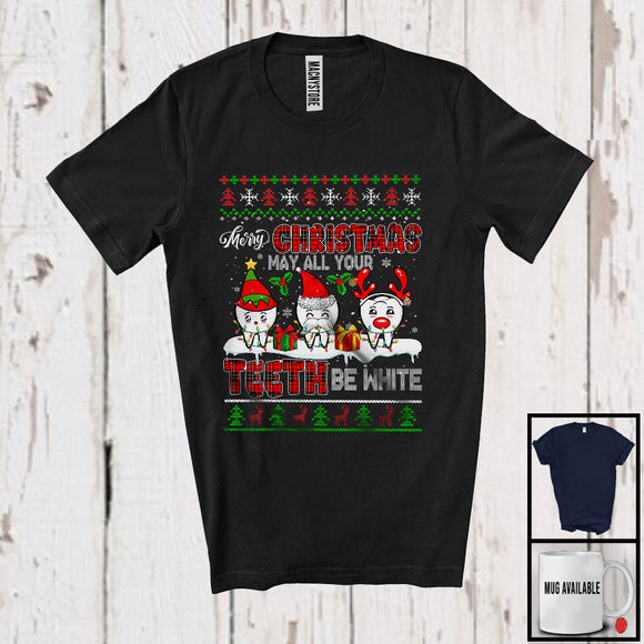 MacnyStore - Merry Christmas May All Your Teeth Be White; Fantastic X-mas Sweater Lights Tooth Plaid; Dental Dentist T-Shirt