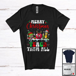 MacnyStore - Merry Christmas Teach Them All; Adorable Christmas Three School Things; Snowing Family Group T-Shirt