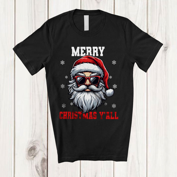 MacnyStore - Merry Christmas Y'all; Amusing Christmas Santa Face; Snowing X-mas Family Group T-Shirt