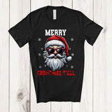 MacnyStore - Merry Christmas Y'all; Amusing Christmas Santa Face; Snowing X-mas Family Group T-Shirt