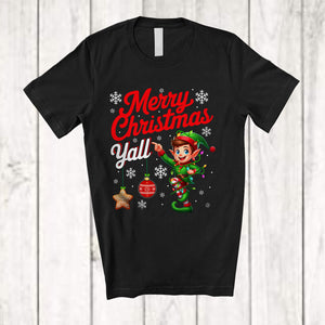 MacnyStore - Merry Christmas Yall; Cheerful X-mas Lights Elf Snowing Around; Matching Family Group T-Shirt