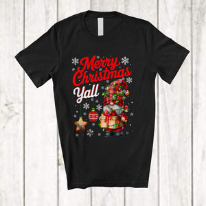 MacnyStore - Merry Christmas Yall; Cheerful X-mas Lights Gnome Snowing Around; Matching Family Group T-Shirt