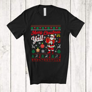 MacnyStore - Merry Christmas Yall; Cheerful X-mas Lights Santa Snowing Around; Sweater Family Group T-Shirt