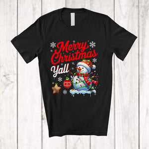 MacnyStore - Merry Christmas Yall; Cheerful X-mas Lights Snowman Snowing Around; Matching Family Group T-Shirt