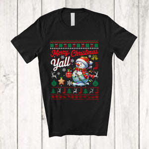 MacnyStore - Merry Christmas Yall; Cheerful X-mas Lights Snowman Snowing Around; Sweater Family Group T-Shirt