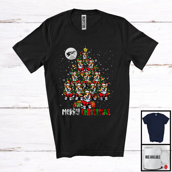 MacnyStore - Merry Christmas; Adorable Santa Corgi As X-mas Tree Lights; Animal Lover Family Group T-Shirt