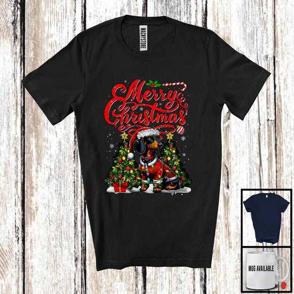 MacnyStore - Merry Christmas; Adorable Santa Dachshund Dog Owner Lover; X-mas Tree Family Group T-Shirt