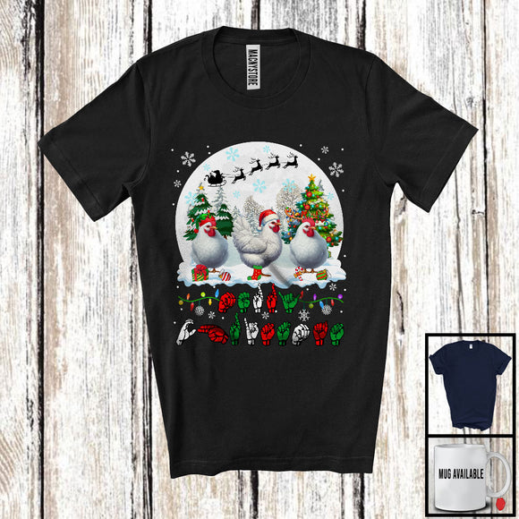 MacnyStore - Merry Christmas; Adorable Three ASL Chickens Lover; X-mas Moon Language Family Group T-Shirt