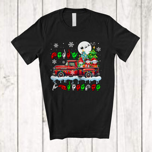 MacnyStore - Merry Christmas; Adorable X-mas ASL Three Snowman On Pickup Truck; Hand Sign Language Family T-Shirt