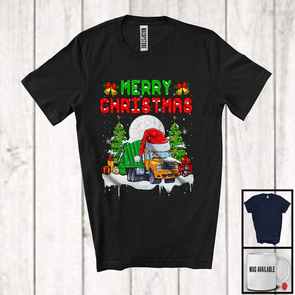 MacnyStore - Merry Christmas; Amazing X mas Moon Tree Santa Garbage Truck Driver Lover; Family Group T-Shirt