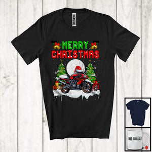 MacnyStore - Merry Christmas; Amazing X mas Moon Tree Santa Motorbike Riding Lover; Family Group T-Shirt