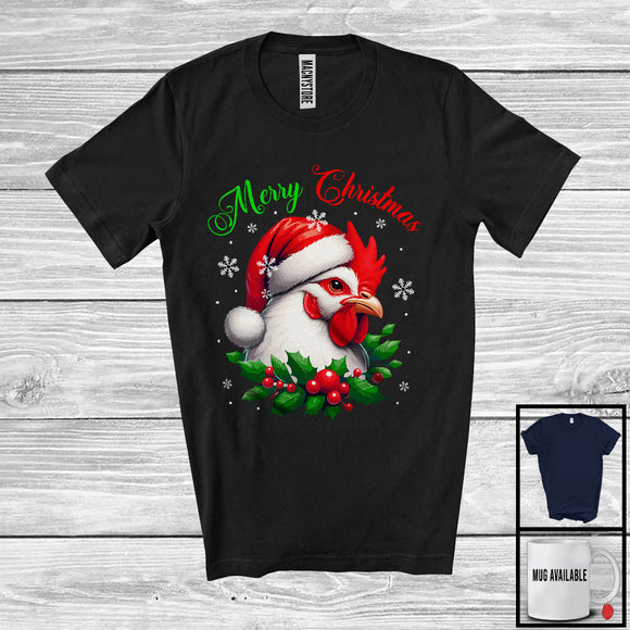 MacnyStore - Merry Christmas; Amazing X-mas Santa Chicken Farm Animal Lover; Snowing Farmer T-Shirt