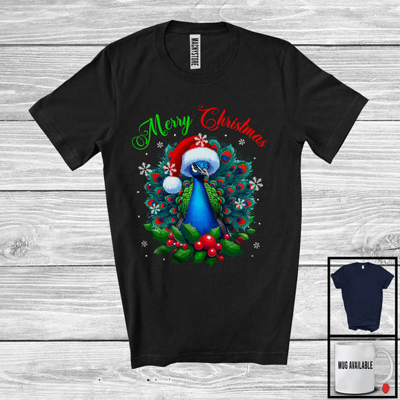 MacnyStore - Merry Christmas; Amazing X-mas Santa Peacock Bird Lover; Snowing Around Family Group T-Shirt