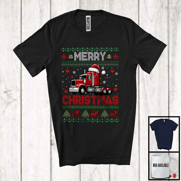 MacnyStore - Merry Christmas; Amazing X mas Sweater Santa Trucker Lover; Snowing Family Careers T-Shirt