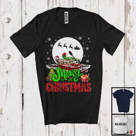 MacnyStore - Merry Christmas; Amazing X-mas Three Leopard Plaid Three Kayak Boat Lover; Family Group T-Shirt