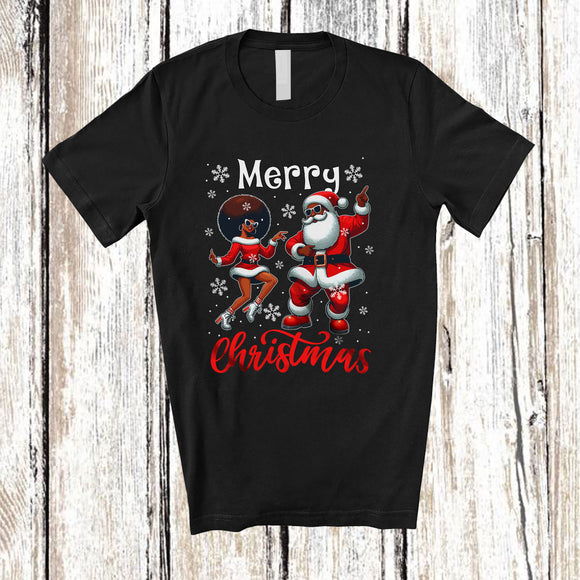 MacnyStore - Merry Christmas; Amusing X-mas Black Afro Santa Men Woman Dancing Red Plaid; African Family T-Shirt