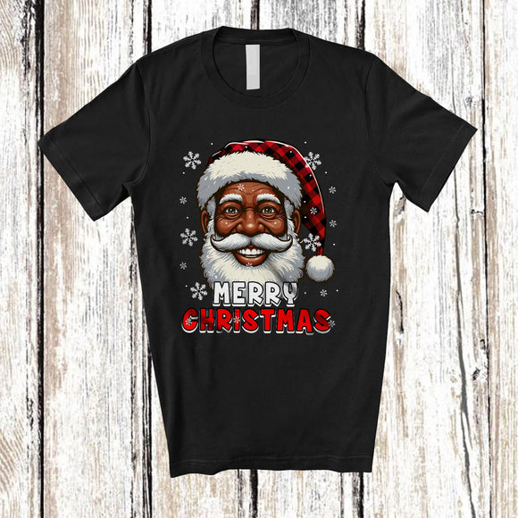 MacnyStore - Merry Christmas; Amusing X-mas Black Afro Santa Red Plaid; African Family Group T-Shirt