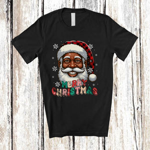 MacnyStore - Merry Christmas; Amusing X-mas Groovy Black Afro Santa Red Plaid; African Family Group T-Shirt