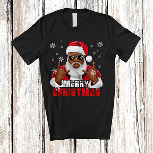 MacnyStore - Merry Christmas; Amusing X-mas Rock Black Afro Santa Red Plaid; African Family Group T-Shirt