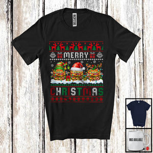 MacnyStore - Merry Christmas, Awesome Christmas Sweater Santa ELF Reindeer Hamburgers, X-mas Food Lover T-Shirt