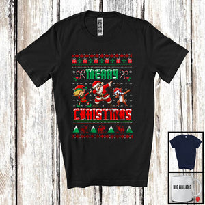 MacnyStore - Merry Christmas; Cheerful X-mas Santa Elf Reindeer Dabbing; X-mas Sweater Family Group T-Shirt