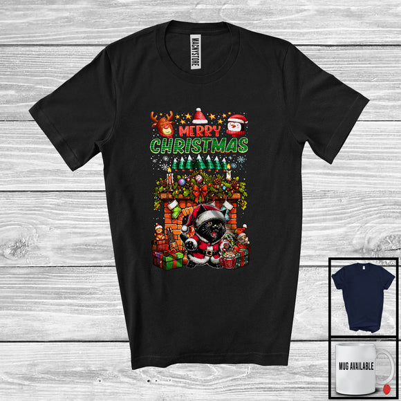 MacnyStore - Merry Christmas; Cheerful X-mas Socks Fireplace Santa Cat Lover; Snow Family Group T-Shirt