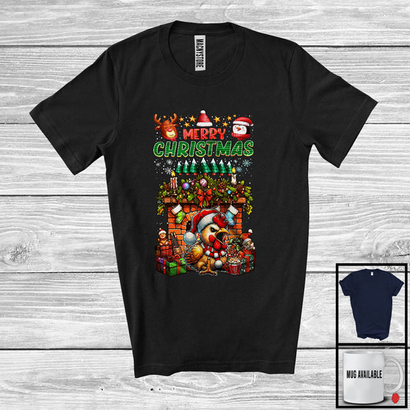 MacnyStore - Merry Christmas; Cheerful X-mas Socks Fireplace Santa Chicken Lover; Snow Family Group T-Shirt