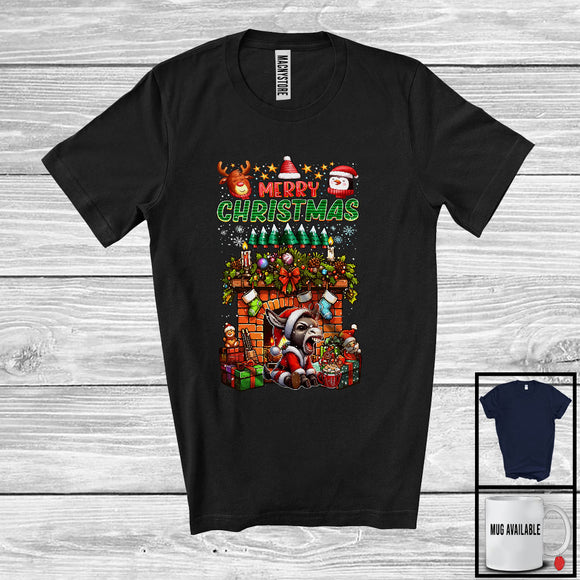 MacnyStore - Merry Christmas; Cheerful X-mas Socks Fireplace Santa Donkey Lover; Snow Family Group T-Shirt