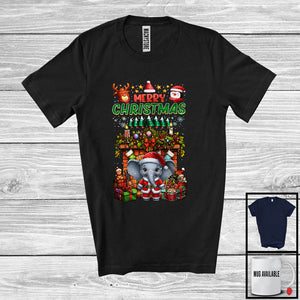 MacnyStore - Merry Christmas; Cheerful X-mas Socks Fireplace Santa Elephant Lover; Snow Family Group T-Shirt