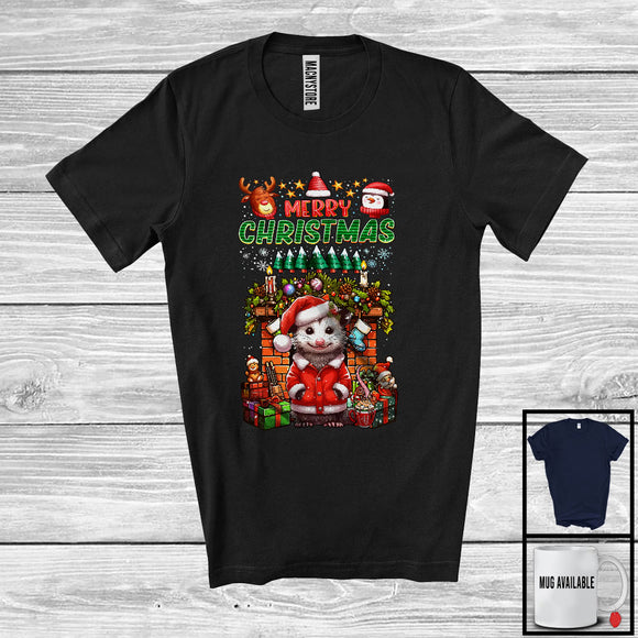 MacnyStore - Merry Christmas; Cheerful X-mas Socks Fireplace Santa Opossum Lover; Snow Family Group T-Shirt