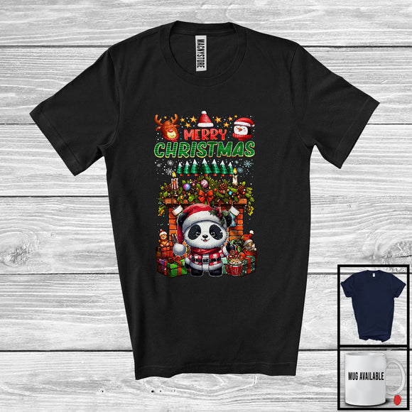 MacnyStore - Merry Christmas; Cheerful X-mas Socks Fireplace Santa Panda Lover; Snow Family Group T-Shirt