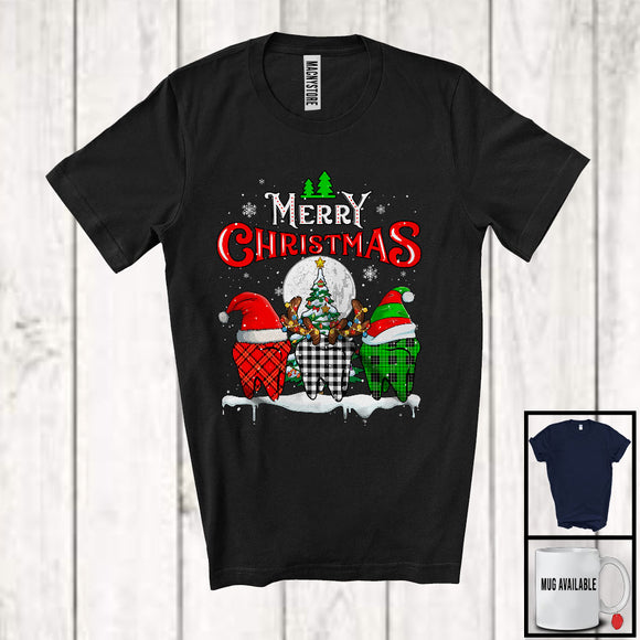 MacnyStore - Merry Christmas, Cheerful X-mas Three Plaid Dentist Tools Santa Elf Reindeer, Proud Careers T-Shirt
