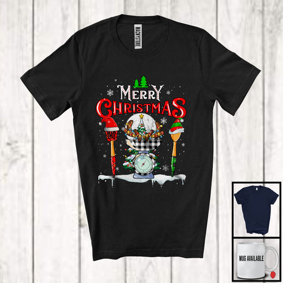 MacnyStore - Merry Christmas, Cheerful X-mas Three Plaid Lunch Lady Tools Santa Elf Reindeer, Proud Careers T-Shirt