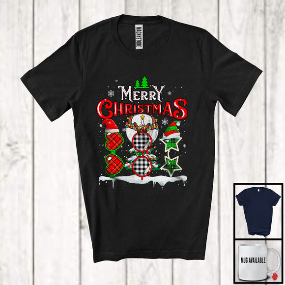 MacnyStore - Merry Christmas, Cheerful X-mas Three Plaid Optometrist Tools Santa Elf Reindeer, Proud Careers T-Shirt