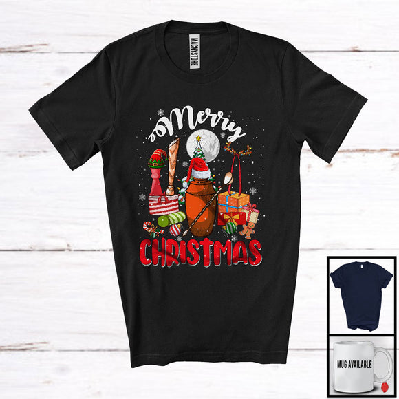 MacnyStore - Merry Christmas, Cheerful X-mas Three Santa ELF Reindeer Tools, Matching Bartender Group T-Shirt