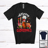 MacnyStore - Merry Christmas, Cheerful X-mas Three Santa ELF Reindeer Tools, Matching Bartender Group T-Shirt