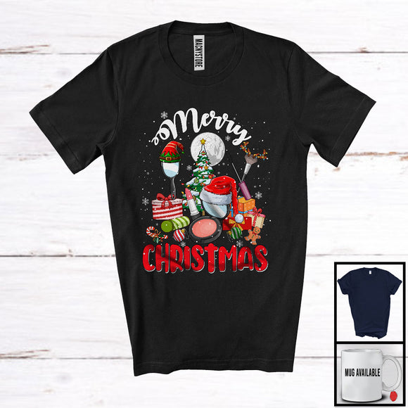 MacnyStore - Merry Christmas, Cheerful X-mas Three Santa ELF Reindeer Tools, Matching Esthetician Group T-Shirt