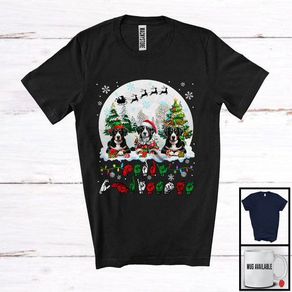 MacnyStore - Merry Christmas; Fantastic Christmas Moon Three Appenzeller Sennenhunds; ASL Sign Language Moon T-Shirt