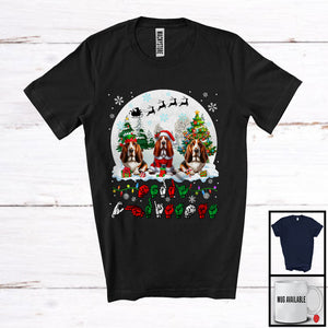 MacnyStore - Merry Christmas; Fantastic Christmas Moon Three Basset Hounds Owner; ASL Sign Language Moon T-Shirt