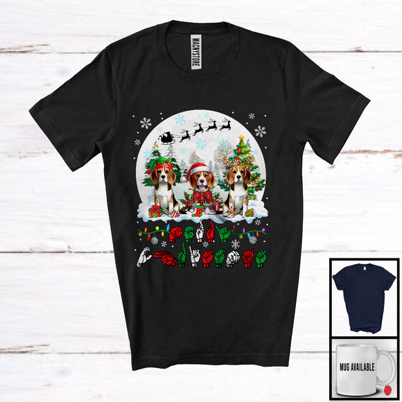 MacnyStore - Merry Christmas; Fantastic Christmas Moon Three Beagles Owner; ASL Sign Language Moon T-Shirt