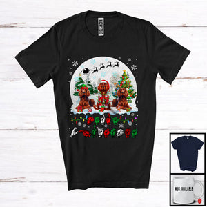 MacnyStore - Merry Christmas; Fantastic Christmas Moon Three Irish Setters Owner; ASL Sign Language Moon T-Shirt