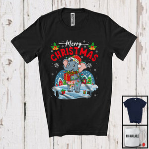 MacnyStore - Merry Christmas; Fantastic X-mas Lights Santa Elephant Snowing Around; Wild Animal Lover T-Shirt