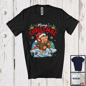 MacnyStore - Merry Christmas; Fantastic X-mas Lights Santa Monkey Snowing Around; Wild Animal Lover T-Shirt