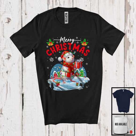 MacnyStore - Merry Christmas; Fantastic X-mas Lights Santa Rat Snowing Around; Wild Animal Lover T-Shirt