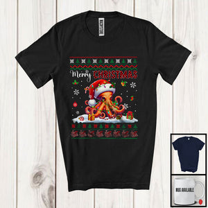 MacnyStore - Merry Christmas; Fantastic X-mas Lights Sweater Red Plaid Santa Octopus; Sea Animal Lover T-Shirt