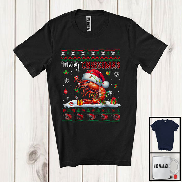 MacnyStore - Merry Christmas; Fantastic X-mas Lights Sweater Red Plaid Santa Shrimp; Sea Animal Lover T-Shirt