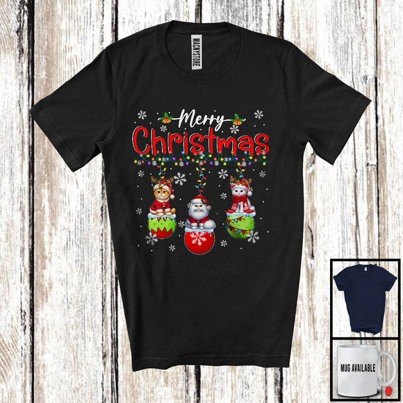 MacnyStore - Merry Christmas; Fantastic X-mas Lights Three Santa Reindeer Cat Lover; Family Group T-Shirt