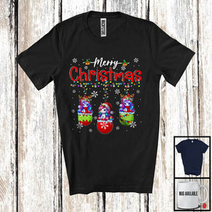 MacnyStore - Merry Christmas; Fantastic X-mas Lights Three Santa Reindeer Unicorn In X-mas Socks; Family T-Shirt